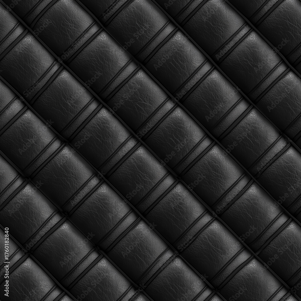 Obraz premium Seamless Black Diamond Quilted Pattern Texture: Luxurious Leather Upholstery Background