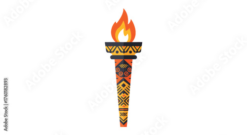 Ancient tribal torch with a burning flame and ethnic patterns.