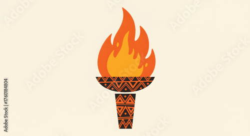 Burning torch illustration with flame and decorative patterns a symbol of light.