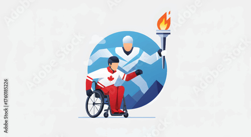 Para athlete in a wheelchair and a coach holding a flaming torch.