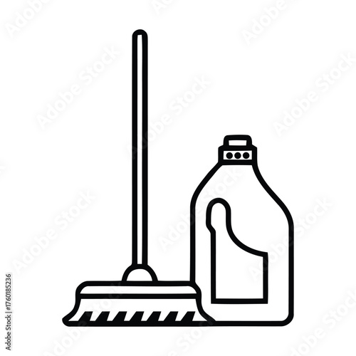 Basic Cleaning Essentials Mop and Product Bottle Outline Drawing