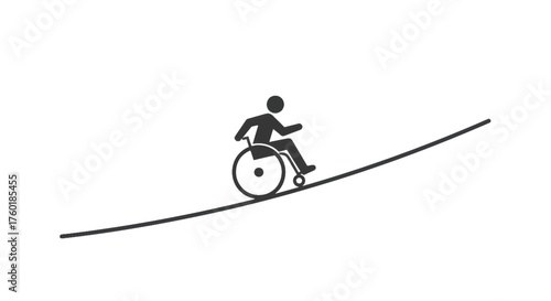 Person in wheelchair navigating an uphill slope symbolizing challenge and perseverance.