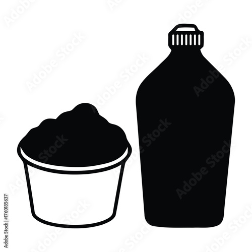 Solid Black Silhouette Icons of Cleaning Equipment for Home Sanitization