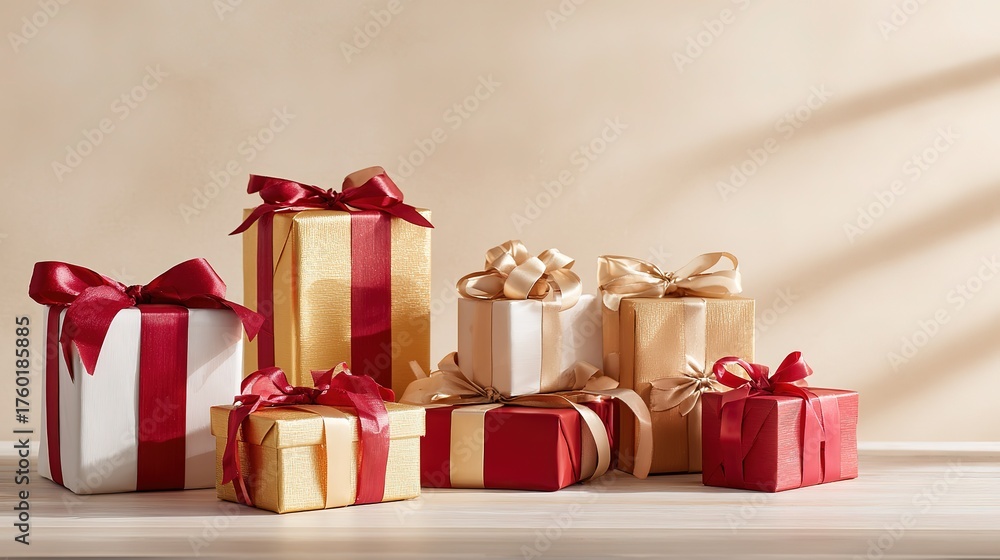 Obraz premium GiftBoxesWithRedGoldRibbons