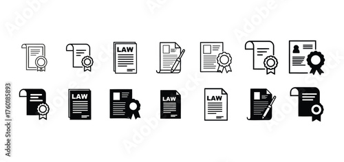 Essential Legal Document Paperwork and Official Agreement Icons Set