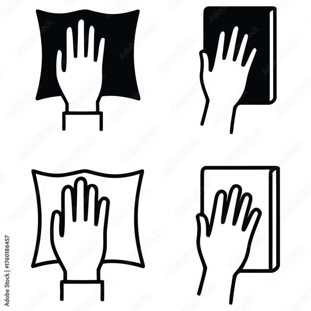 Obraz premium Hands with Cleaning Objects Vector Icons in Different Styles