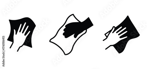 Hand Wiping Surface with Cloth Cleaning Tool Icon Set