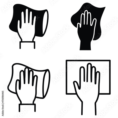 Mixed Style Hand Wiping and Cleaning Tool Icon Set Collection