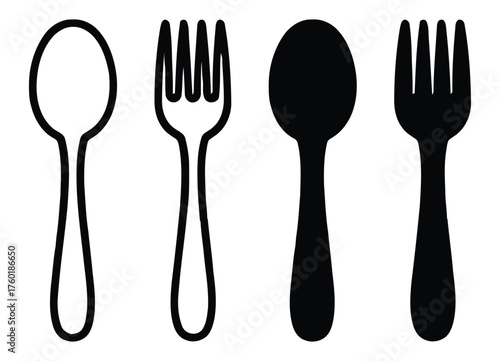 Essential Dining Utensils Representing Mealtime and Kitchenware Tools