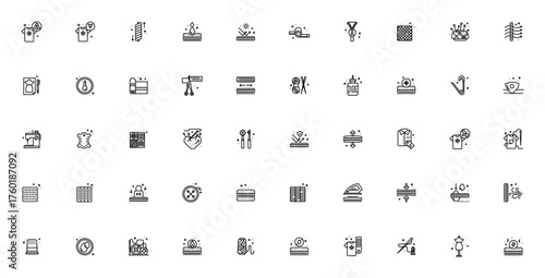 Fabrics and Sewing icon set. Vector illustration. Inludes symbols for needle, cissor, zipper, button, thead, fabric, sewing machin, eco, leather, cotton andmore.