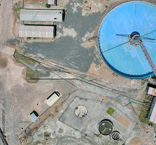 aerial view clarifier mining, at a diamond mine, mining industry concentrator mining thickener, civil engineering
