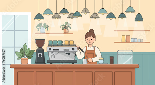 Scenes of a character in a modern coffee shop Barista serving customers with coffee and drinks