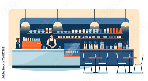 Scenes of a modern coffee shop character in a trendy cafe interior