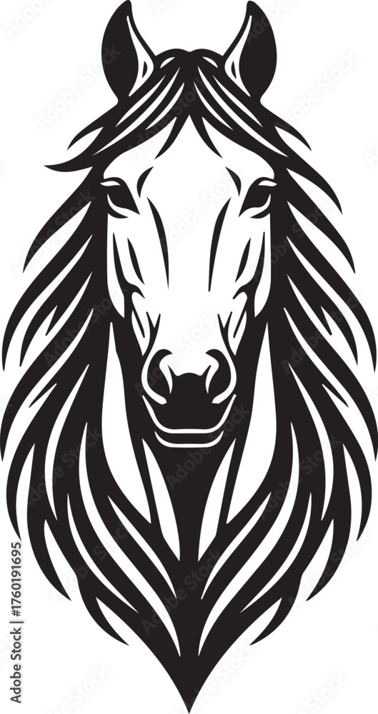Obraz premium Horse Head Vector Illustration, Black and White Stallion Art