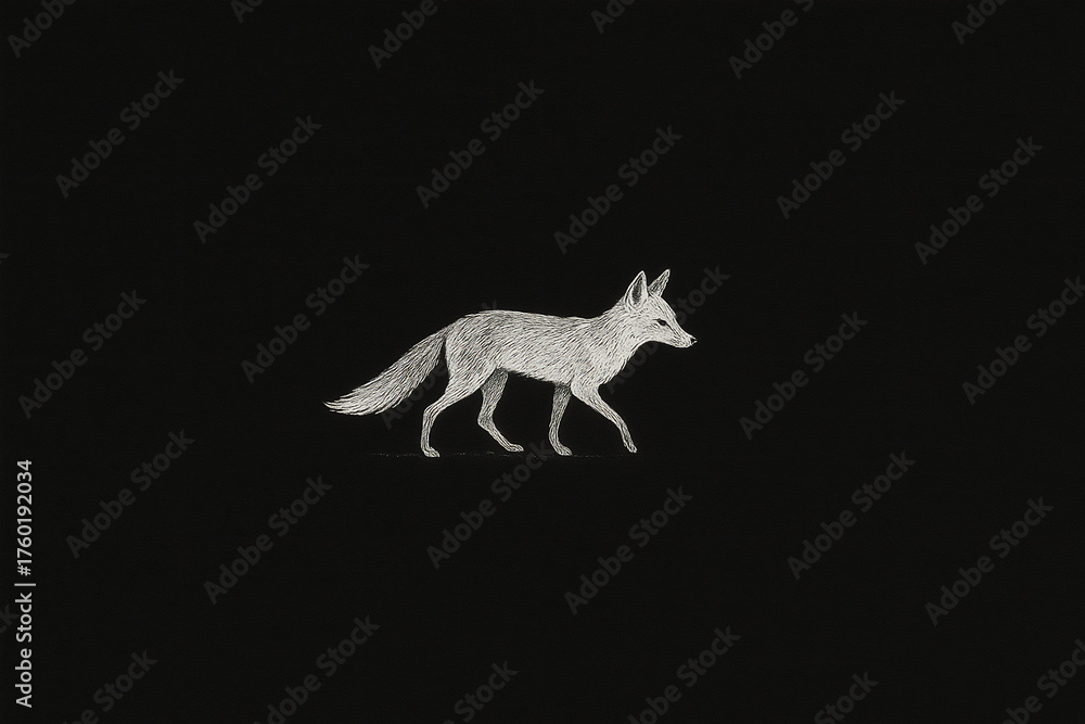 Fototapeta premium minimalist white fox line drawing on black background elegant animal artwork simple design illustration concept
