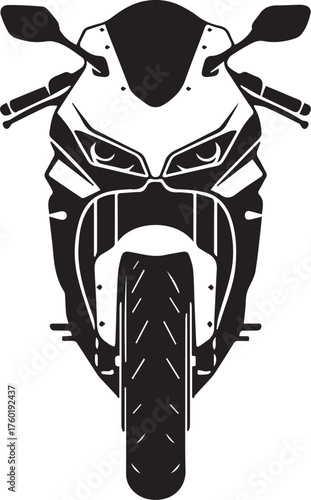 Motorcycle Front View Black and White Vector Illustration