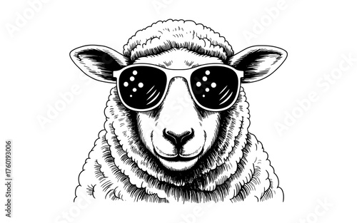 a sheep with sunglasses, portraying a relaxed, humorous, and stylish character with playful personality and charm.