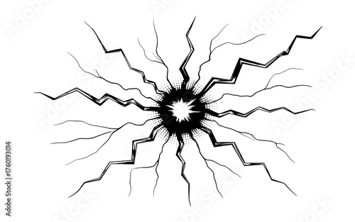 a central crack radiating outward with sharp jagged edges, symbolizing damage, impact, or explosion force.
