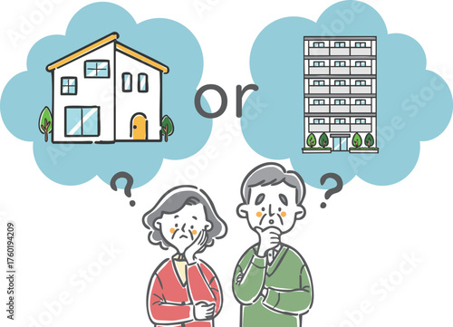 マンションか一戸建てか迷う夫婦　ベクター
