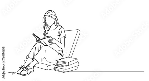 continuous single line drawing of woman relaxing on sofa while reading a book  line art vector illustration