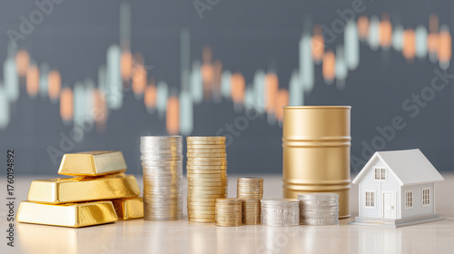 金・プラチナ・原油・不動産で構成される現物資産のイメージ