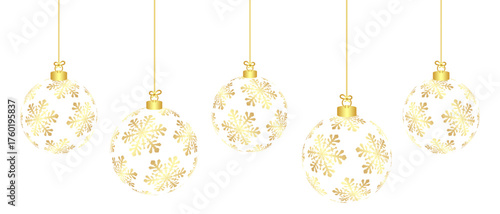 Gold Christmas balls with Christmas accessories and Christmas snowflakes of illustration vector
