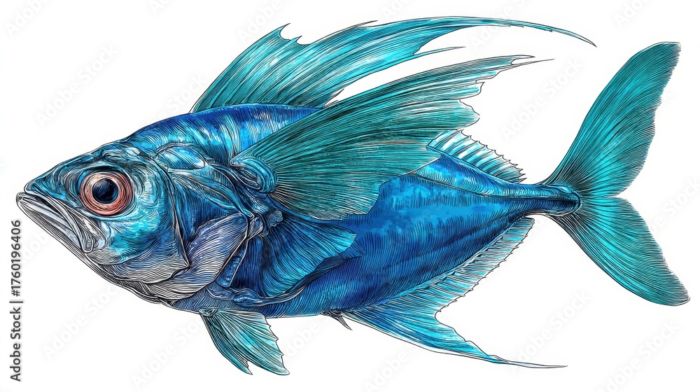 Fototapeta premium Swimming blue fish underwater scene illustration marine environment close-up vibrant colors