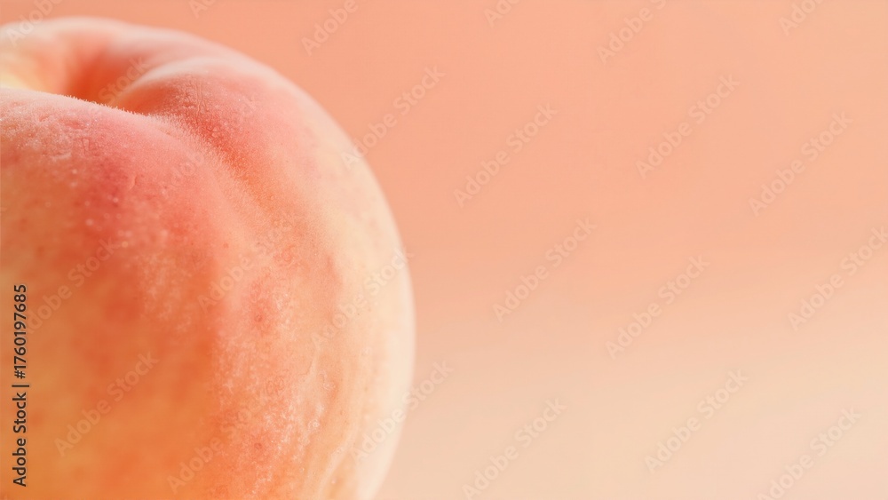 Fototapeta premium Close-up of a ripe peach with soft pink and orange hues against a blurred background