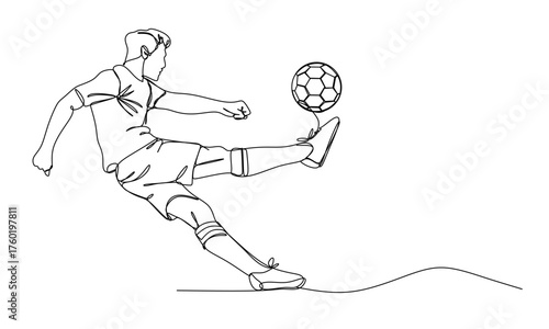 continuous single line drawing of boy playing soccer  line art vector illustration