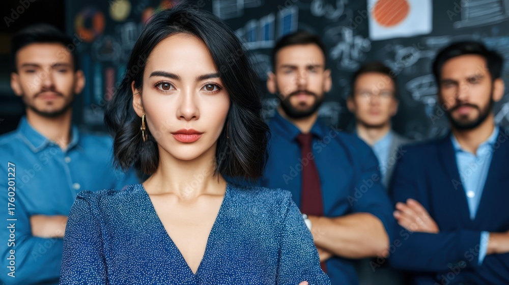 Obraz premium Leadership strategies and team dynamics corporate office group portrait professional environment direct view empowerment insights
