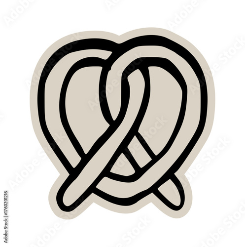 Salted pretzel bread doodle sticker icon: hand drawn illustration of twisted pastry, bavarian snack, and minimal bakery shop design