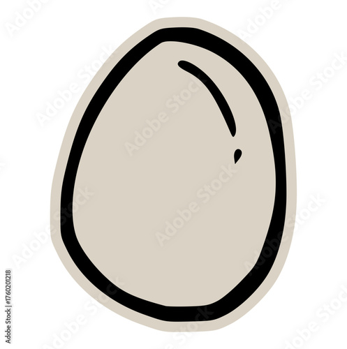 Whole egg doodle sticker icon: hand drawn illustration of raw food, breakfast ingredient, and minimal kitchen design