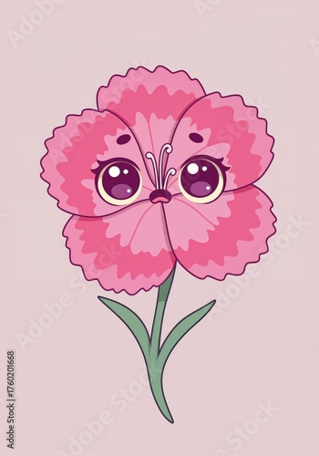Sweet Carnation Bloom: A whimsical, cartoon-style illustration of a lovely carnation flower, exuding a playful and heartwarming charm.