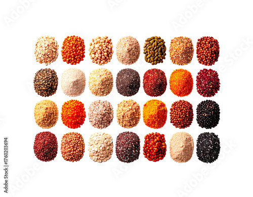 Ultra-detailed educational chart showing grains and seeds used in global cuisine