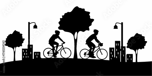 Cyclists enjoying a scenic bike ride through the city park, promoting healthy lifestyles and urban recreation, perfect for fitness campaigns and wellness programs