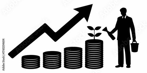 Growing wealth with investment, financial success strategy, and business profit growth showing progressive returns with smart money management and planning