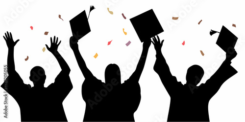 Graduation celebration with joyful graduates tossing hats and confetti in the air, embodying success, achievement, and academic excellence, a moment of triumph