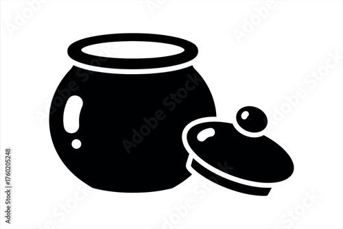 Black silhouette icon of a pot with an open lid