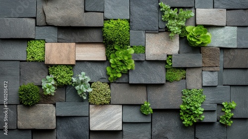 Stone and moss wall art.  Modern, textured design