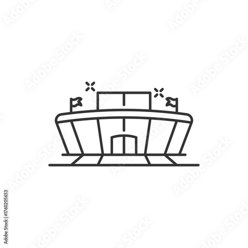 Sports stadium line icon. Arena with flag sign. Sport complex symbol. Quality design element. Linear style arena icon. Editable stroke. Vector