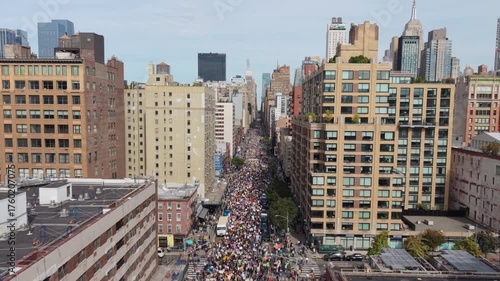 flying north over No Kings protest in NYC on 10-18-25