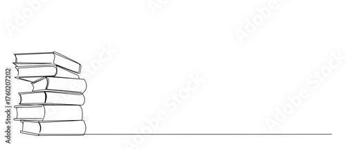 One continuous line drawing of Opened book. Education in school and library studying in simple linear style.Writing draft business in Editable stroke. Doodle vector illustration