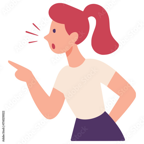 rude angry young woman character flat color vector illustration template design
