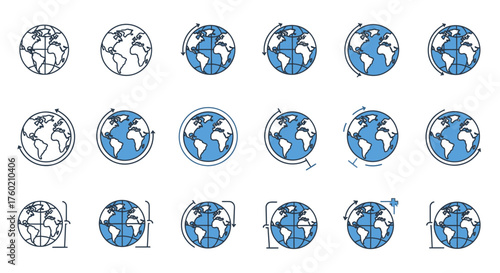 Explore the world with these globe icons showcasing global perspectives and travel, perfect for educational materials and international business presentations