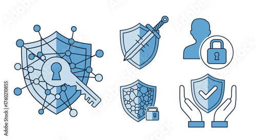 Modern cybersecurity icons showcase data protection, network safety, user privacy, and reliable defense systems for secure digital experiences online