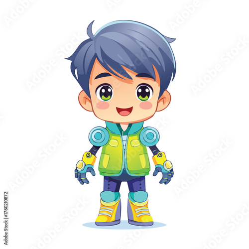 Youthful futuristic character with striking attire