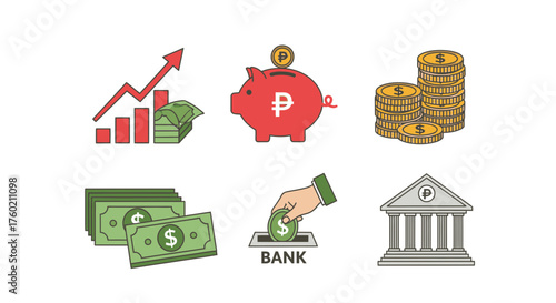 Visualize your financial growth with this captivating money and banking compilation, perfect for finance blogs, investment guides, and business presentations