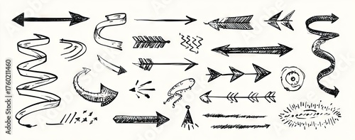 Hand-drawn collection of various arrows and ribbons