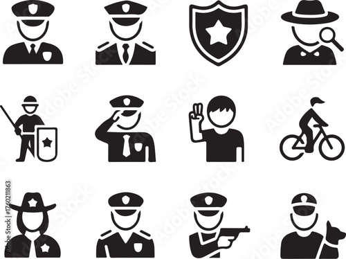 Police officer icons security law justice authority service