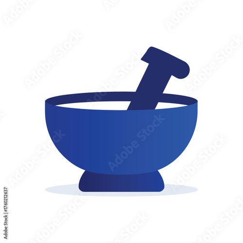 Blue mortar and pestle sit against a clean white background simply